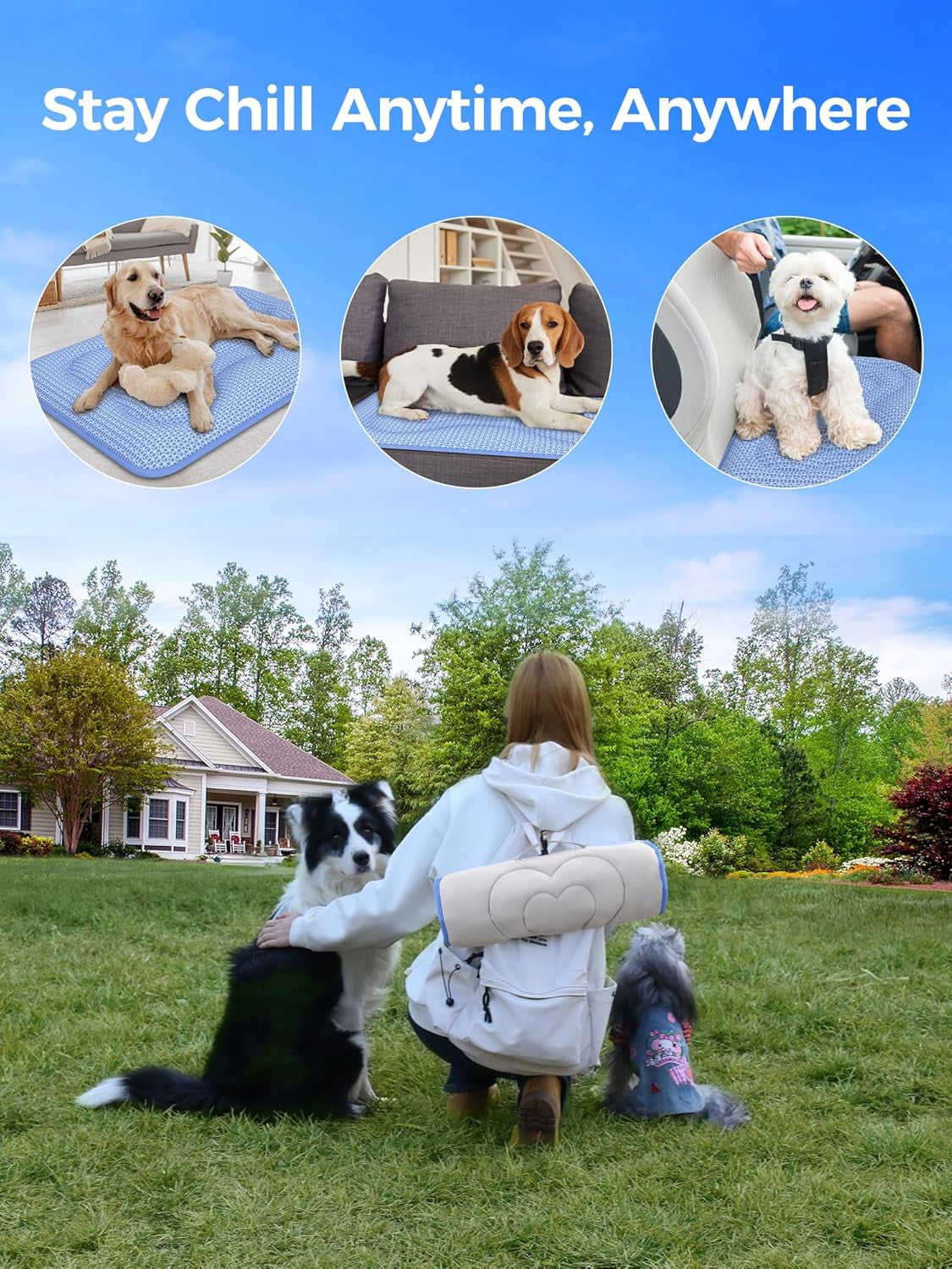 【Extra Thick】  Dog Cooling Mat 70X90Cm, Longer Lasting Cooling(Blue)